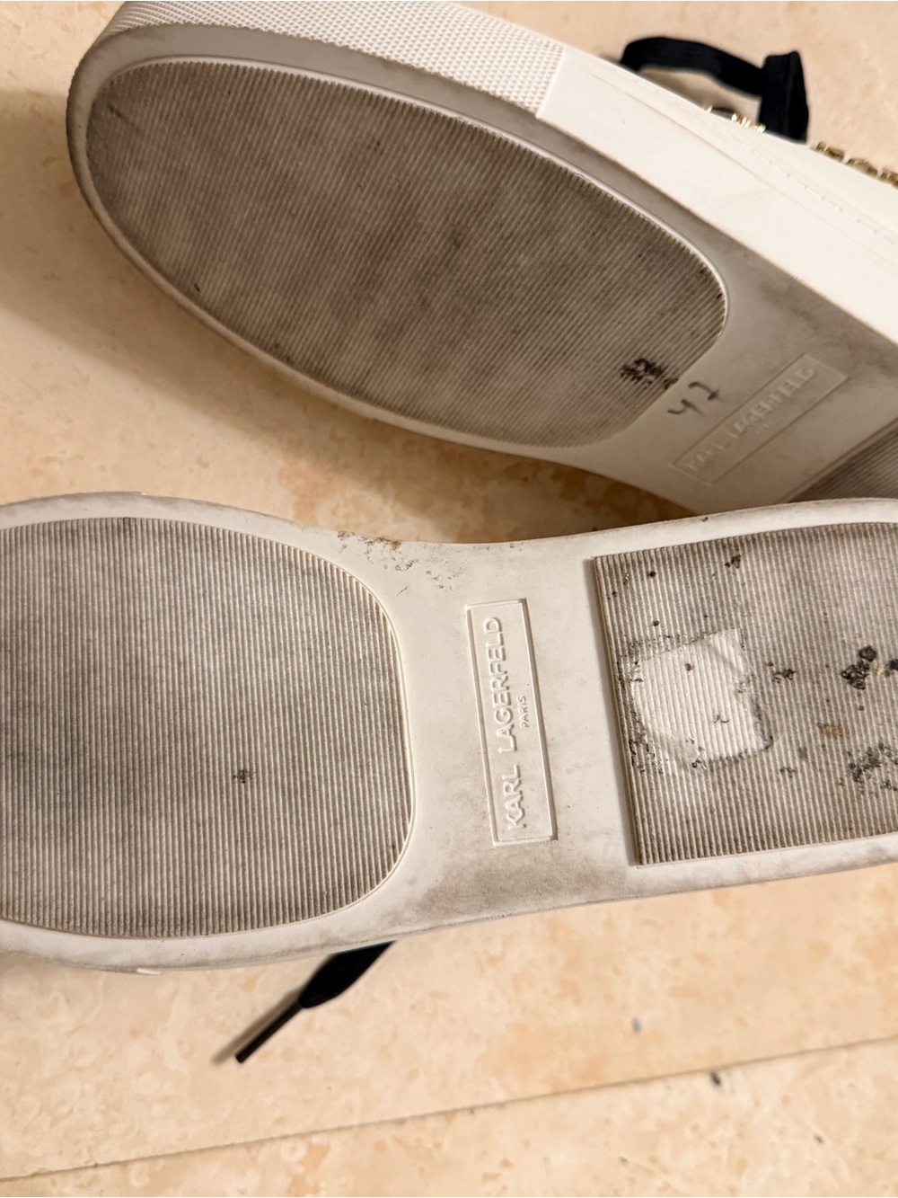 Karl Lagerfeld White Sneakers with Black Laces and Gold Accents - Picture 6 of 7